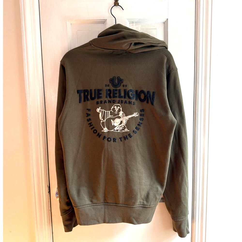 True Religion Olive Green Buddha Graphic Full-Zip Hoodie M